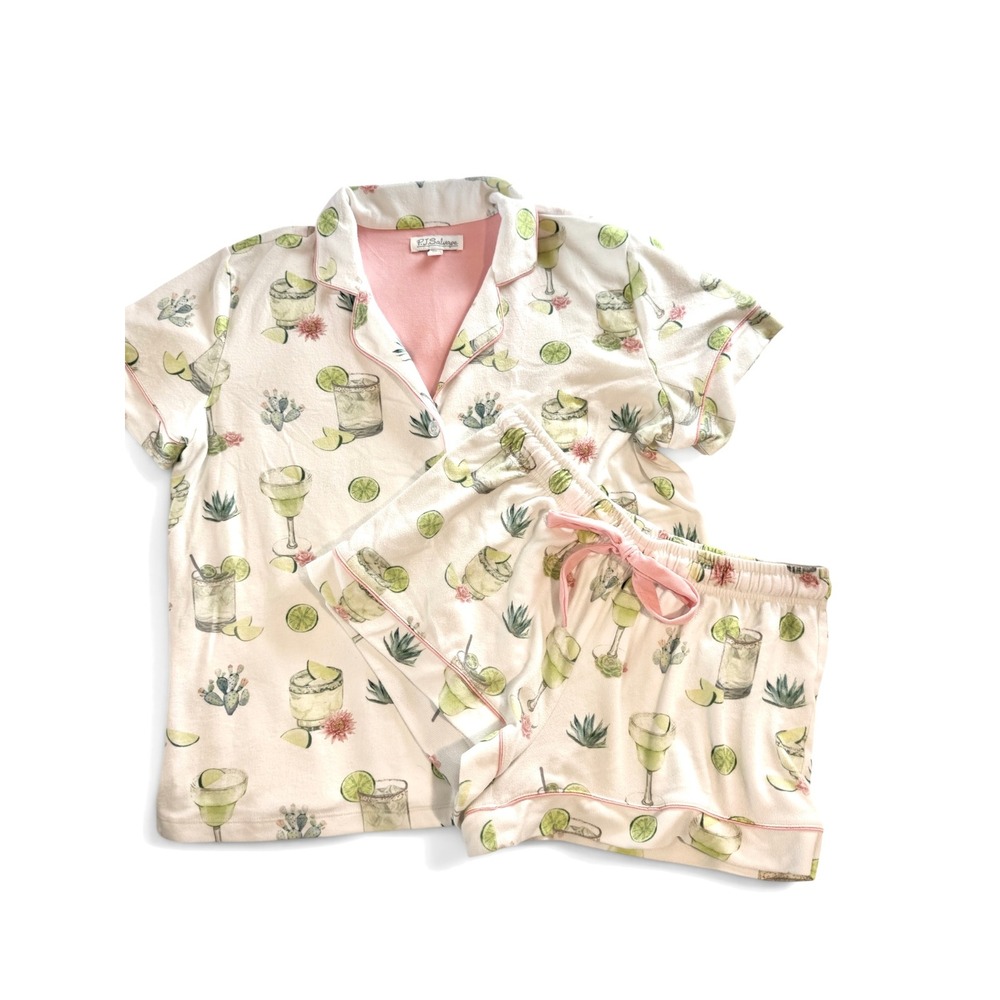 PJ Salvage Womens Margarita Cactus Print Pajama Set Pink Cream Medium